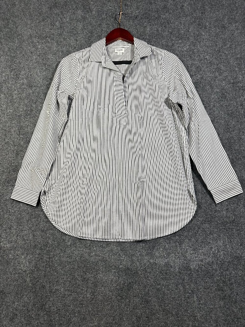 J Crew Top Womens XS High Low Popover Tunic Blue Stripe Cotton Long Sleeve VNeck
